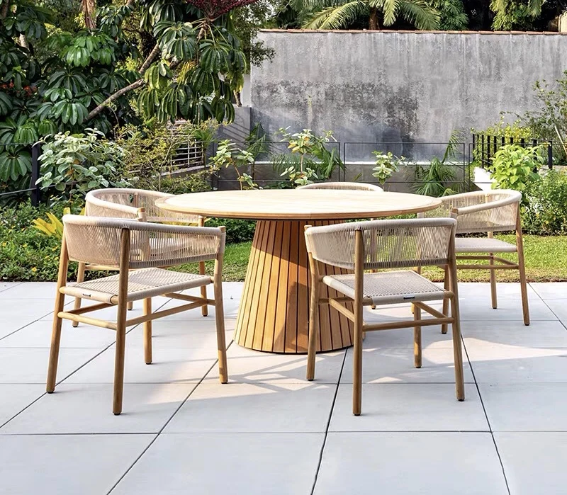 rattan synthetic outdoor restaurant garden rattan wood bistro table and chairs and umbrella