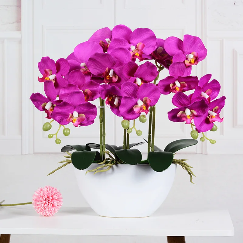 Hot Selling Realistic Ceramic Pot Orchid Arrangement Natural Garden Artificial Potted Flowers Graduation Easter Christmas New