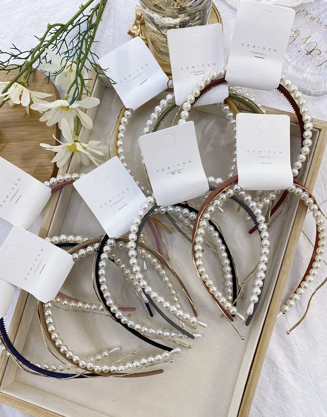 A20110208 Hair accessories set Korea designs handmade pearl pure color hairbands set girls headband women 2020