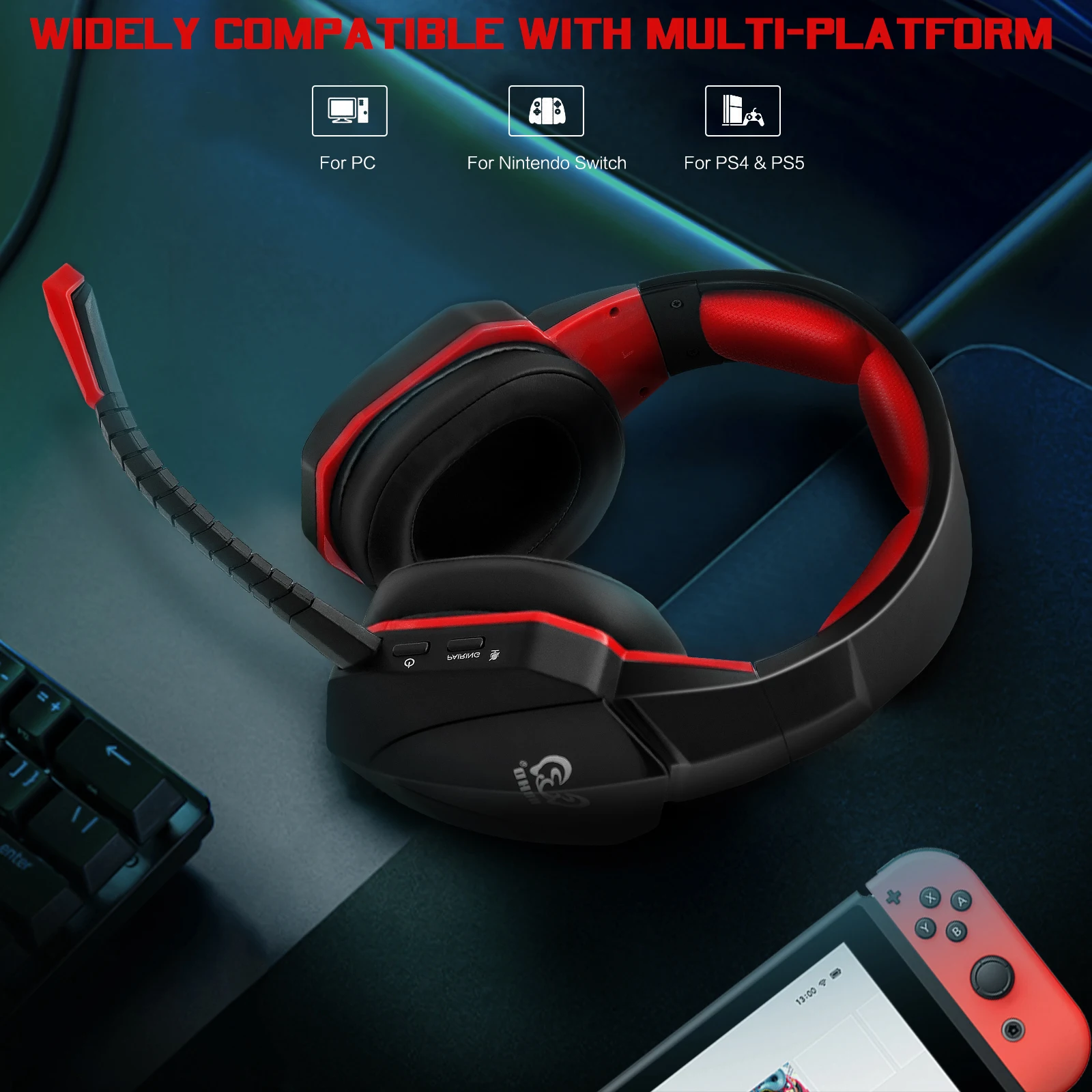 
2.4Ghz wireless computer gaming headset for Nintendo Switch, PS4PS5, PC, 7.1 for gamer 