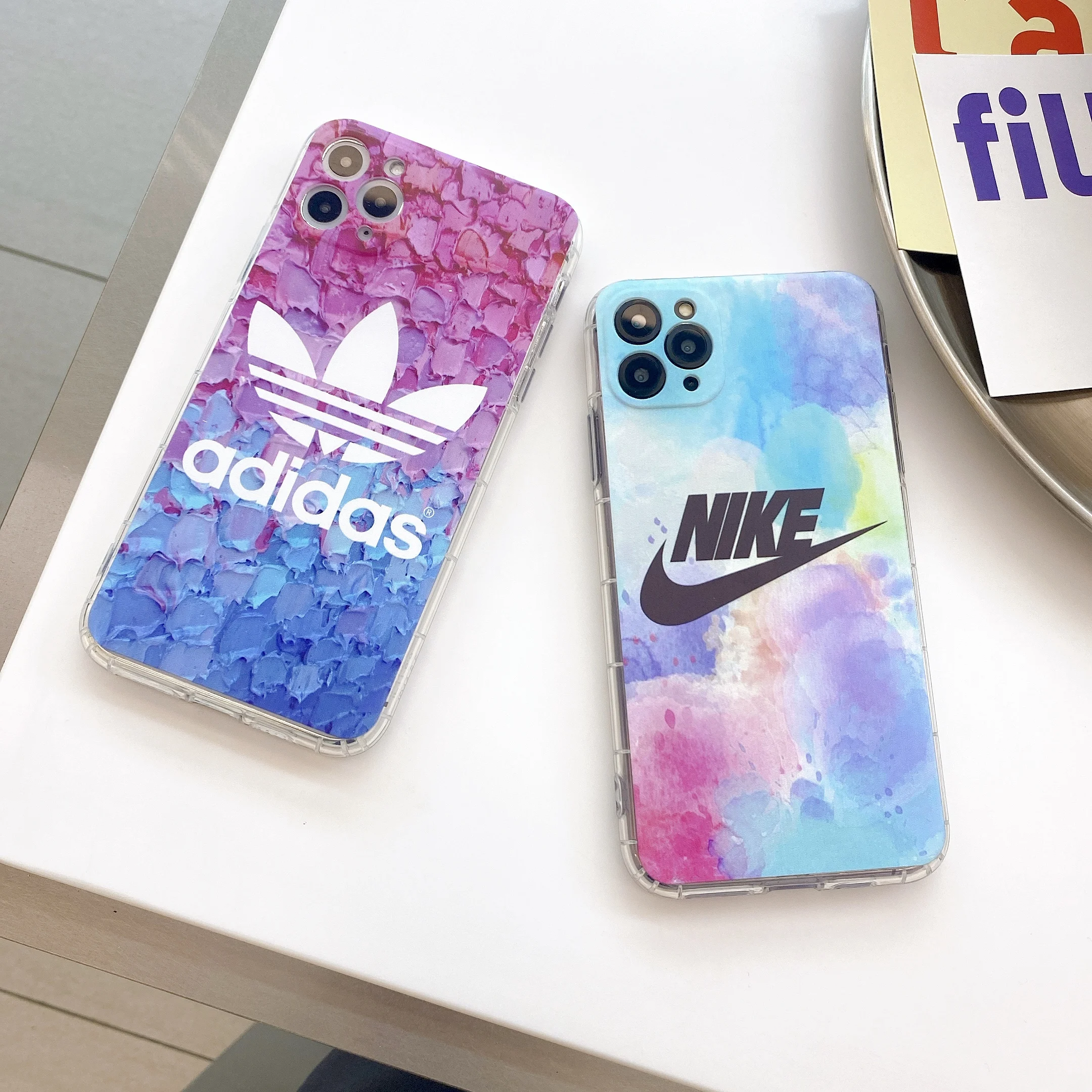 
Роскошная брендовая уличная мода для Nike Adidas градиентных акварельных Чехол для мобильного телефона для iPhone 12 11 Pro Max Se2020 8 7 Plus 