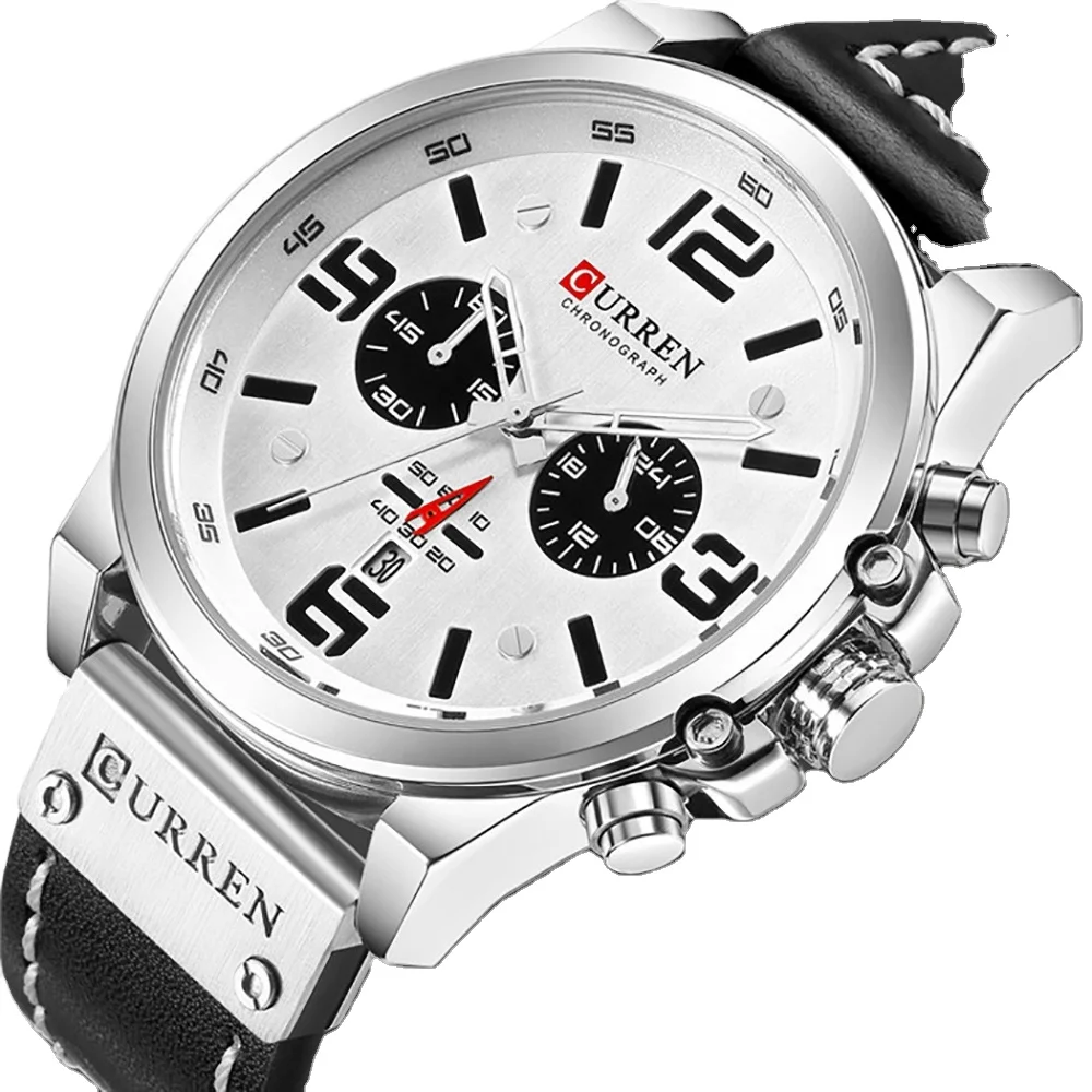 Fashion Leather Sport Quartz  Case Mechanical Automatic Watch Men Chronograph Waterproof Wrist Watch