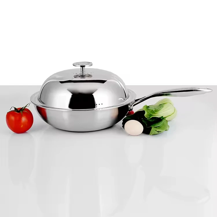 316 Stainless Steel Stir Fry Cooking Kitchen Wok Hollow Metal Handle with Cover