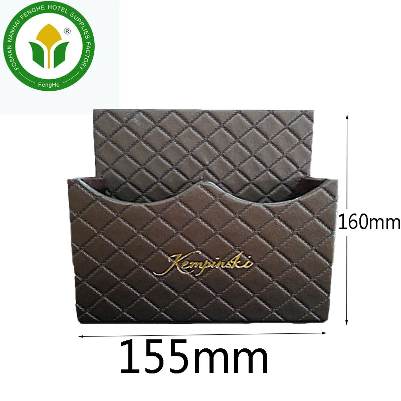 Hotel room brown leather double layers tv remote control holder with logo