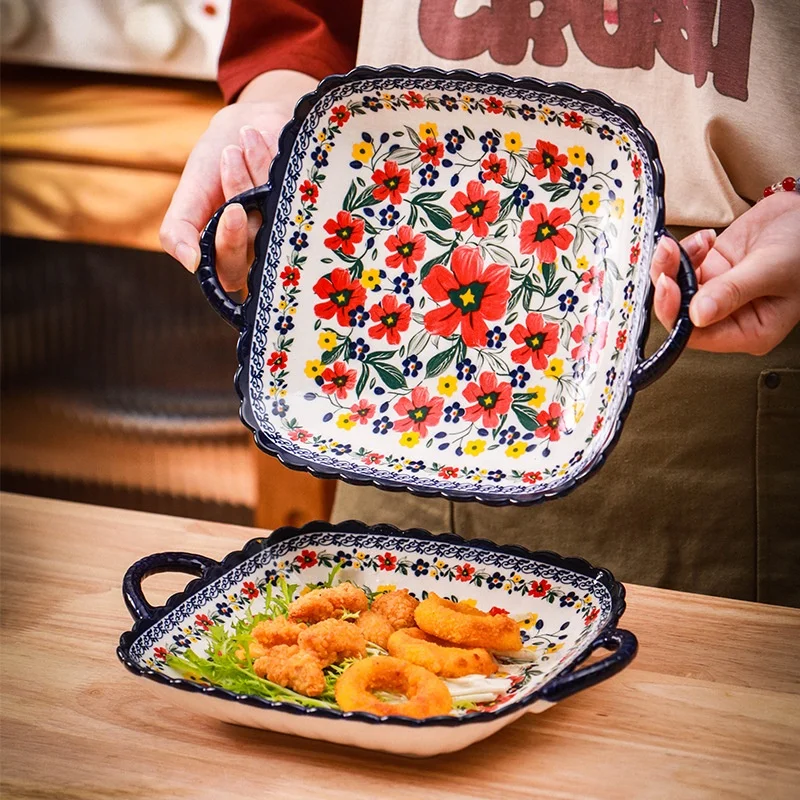 colorful flowers Dinnerware Set Bohemia Style Ceramic Cutlery with Foam  Hand-painted Exquisite Creative Household Tableware