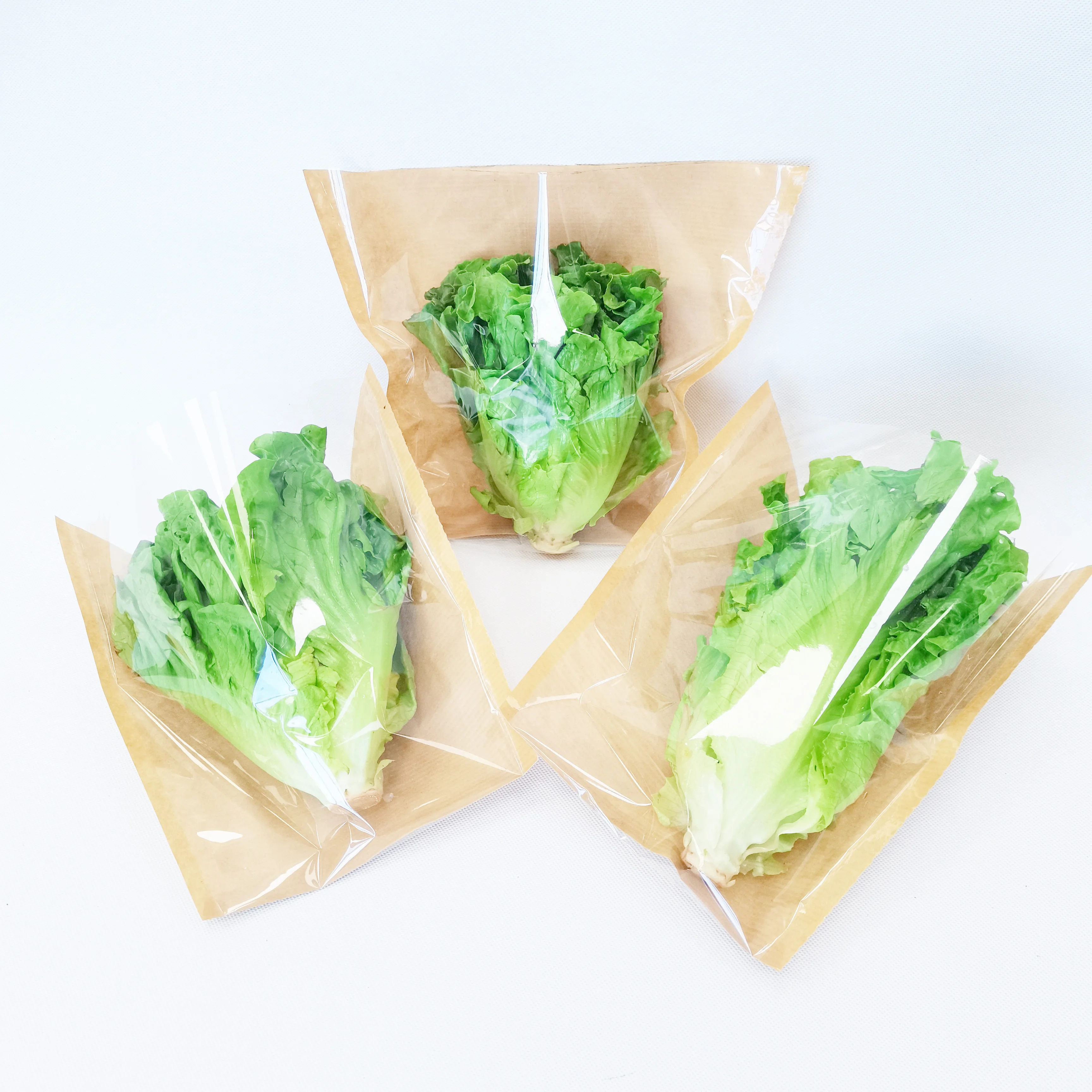 Custom Clear Plastic Cool Fresh Vegetable Living Lettuce Basil Fresh Herb Recyclable BOPP+Kraft Paper Wicket Cone Bag  Food  Pac