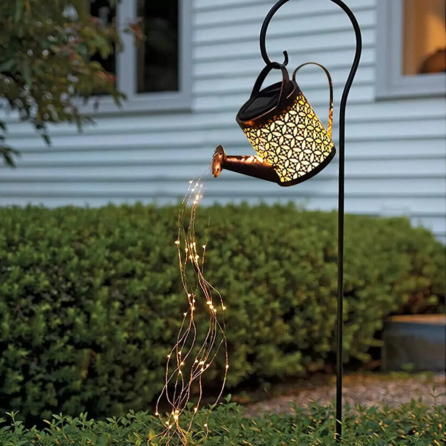 Solar Watering Can with Lights, Solar Lights Outdoor Decorative, Solar Waterfall Lights Waterproof, Metal Yard Art Decorations