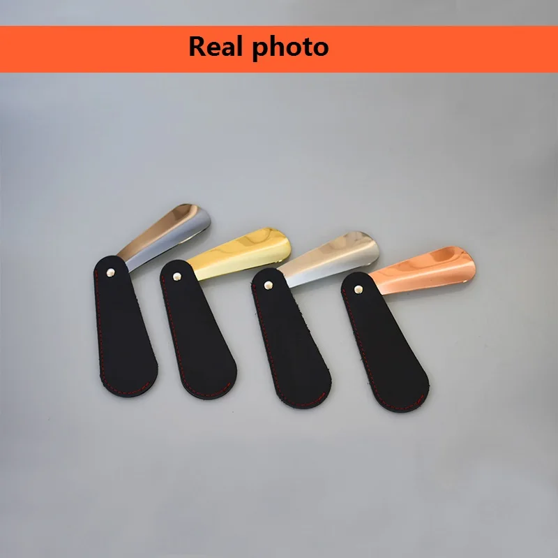 Flexible Cowhide Stainless Steel Shoehorn Easy To Wear Metal Real Leather Shoe Horn