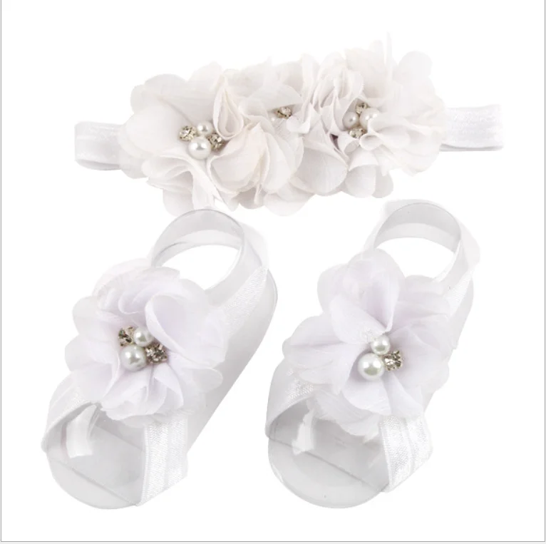 Colorful Foot Flower Barefoot Headband Hair Band Accessories for Baby Infants Girls Toddler Newborn Chiffon Lace 14 colors