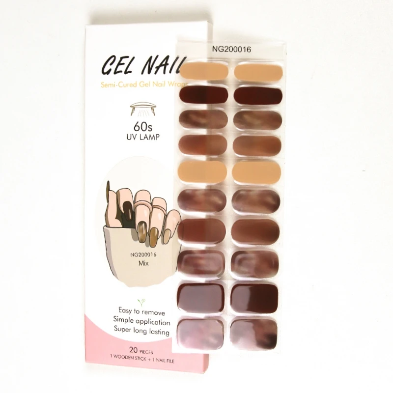 Huizi factory supplier New Wholesales Nail sticker art semi cured gel nail polish strips wraps