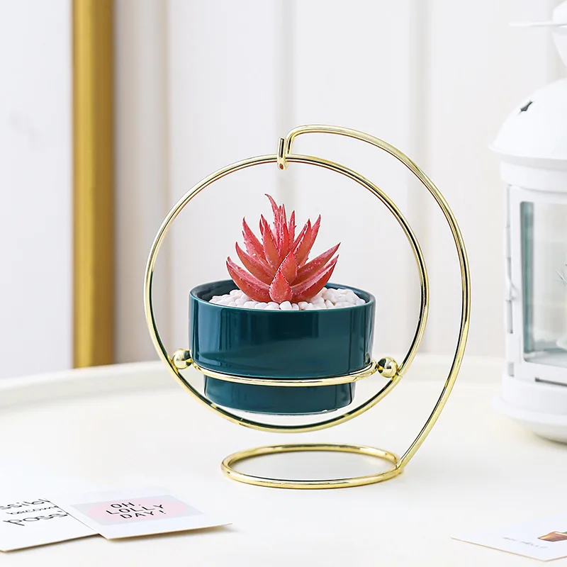 Nordic ins home succulents iron frame ceramic flower pot set