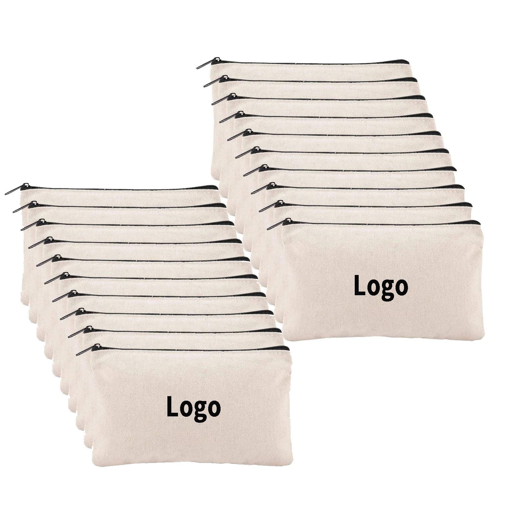 Blank DIY Craft Canvas Pen Pencil Case- Cotton Canvas Invoice Bill  Bag Cosmetic canvas makeup bag with Black Zipper