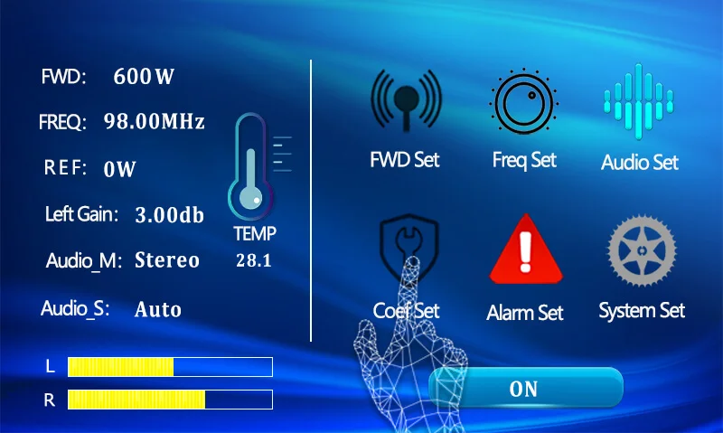 600W touch screen FM transmitter + 1-bay dipole antenna for radio station