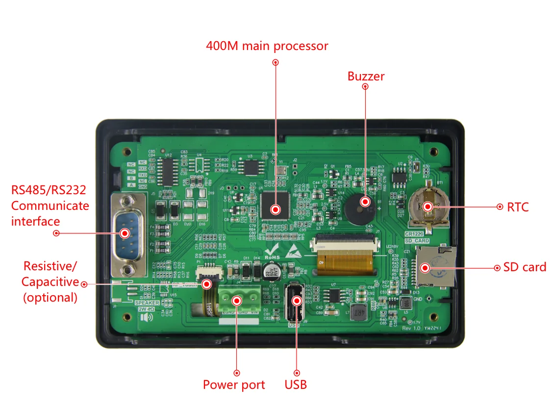 DACAI 4.3 inch Resistive Touch Screen 800x480 TFT HMI LCD Display for Kitchen Smart Control cabinet