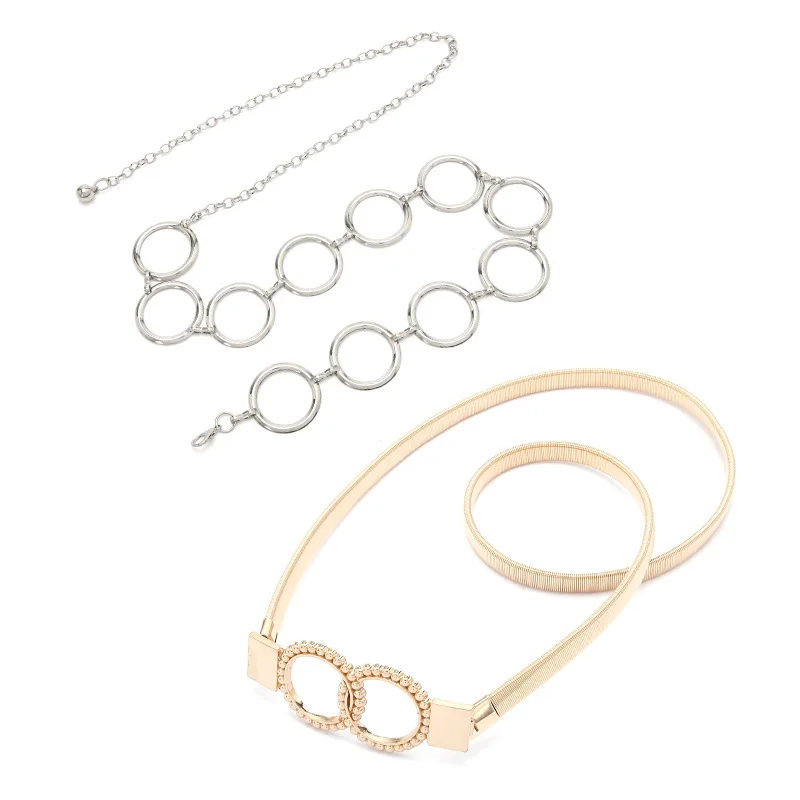 Various Design Rhinestone Gold Metal Flower Metal Elastic Slim Lady Metal Belt In Stock