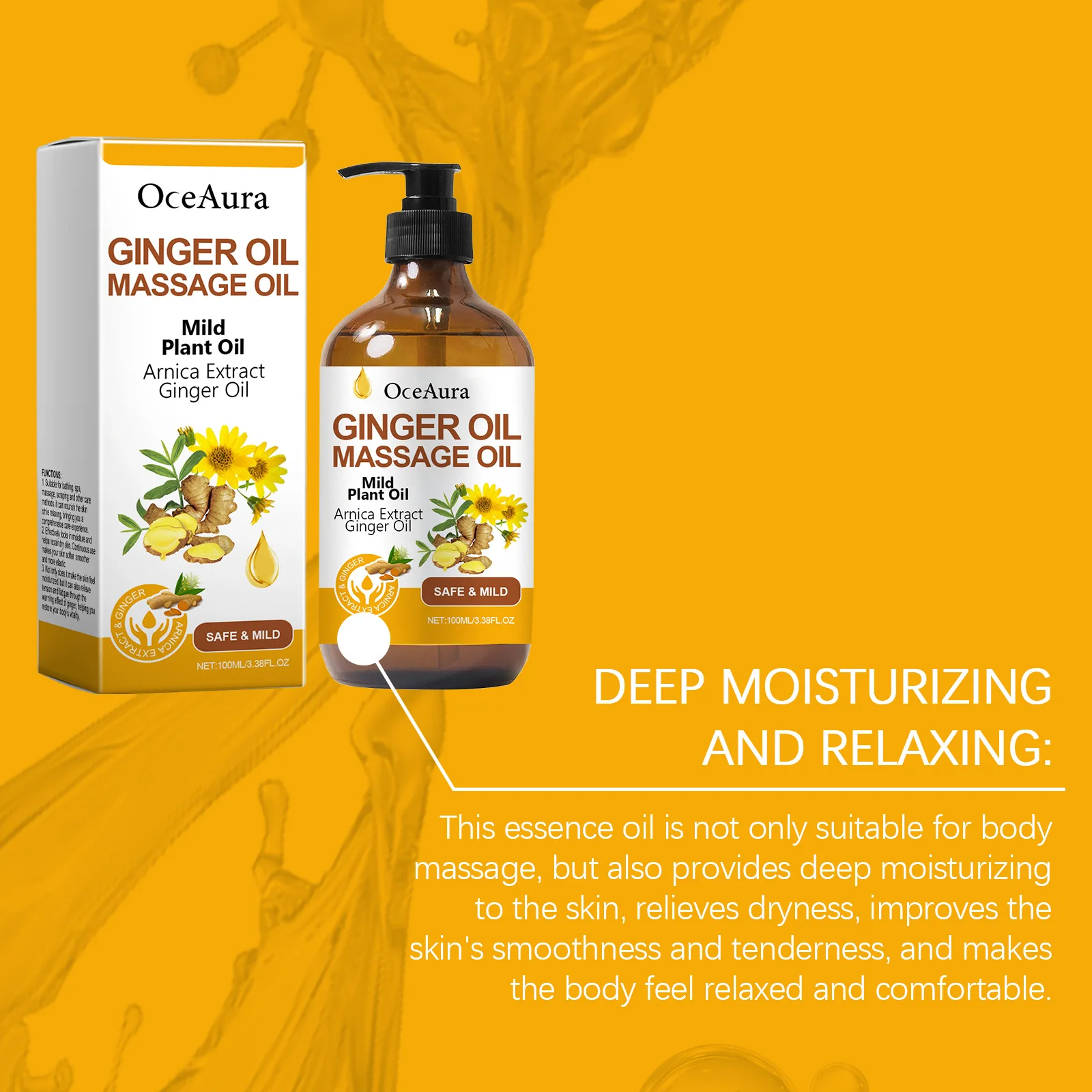 Private Label Organic Aromatherapy Spa Massage Oil for Men & Women Calming Lavender & Grape Seed Oil Ginger Lymphatic Drainage