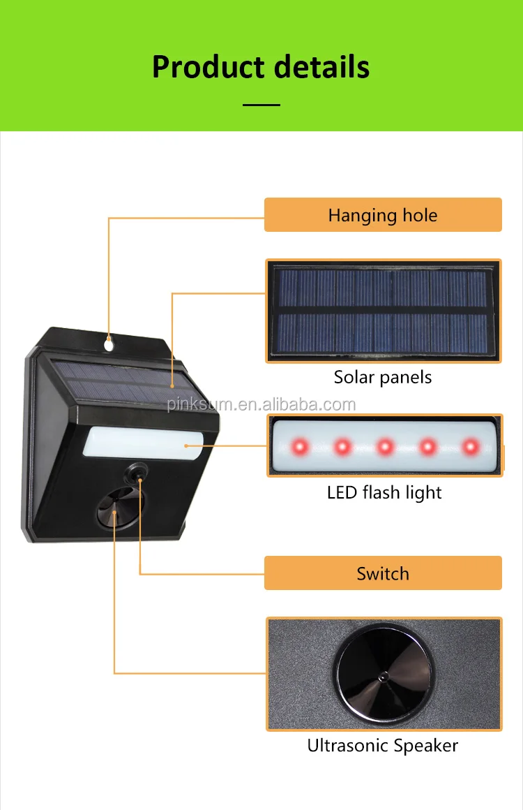 OEM Solar  energy storage amazon ultrasonic animal repellent free solar sonic pest control