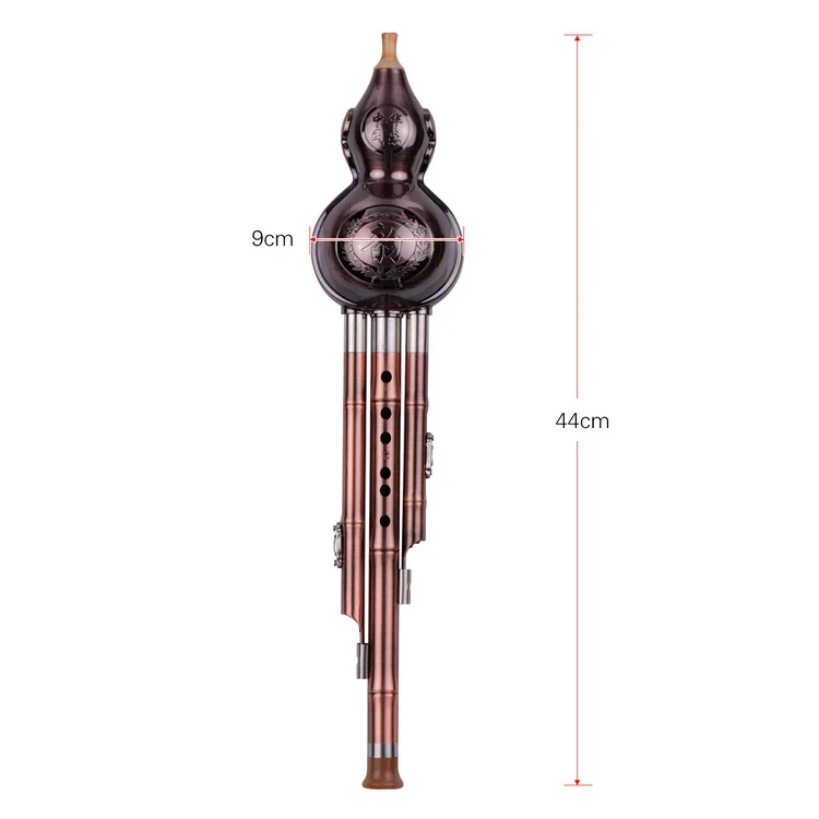 3 Tone C-Key Hulusi Gourd Cucurbit Flute with Copper Plated Pipes Chinese Traditional Instrument with Chinese Knot Case
