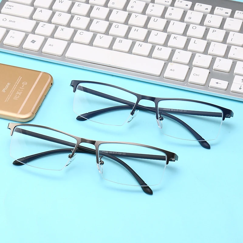 Best selling cheap fashion half frame metal blue light blocking reading glasses