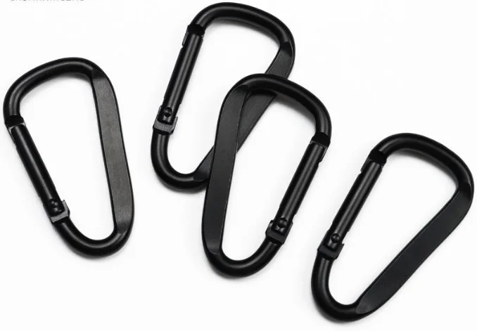 Custom Logo Aluminum Alloy Black Spring Snap Hook D Shape KeyChain Hook Carabiner