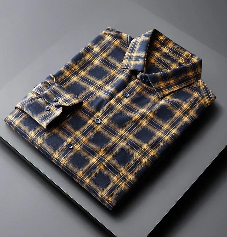 Wholesale Factory Custom Logo Embroidery Cotton Men Casual Oversize Button Down Kemeja Flannel Shirts Plaid Long Sleeve Shirt