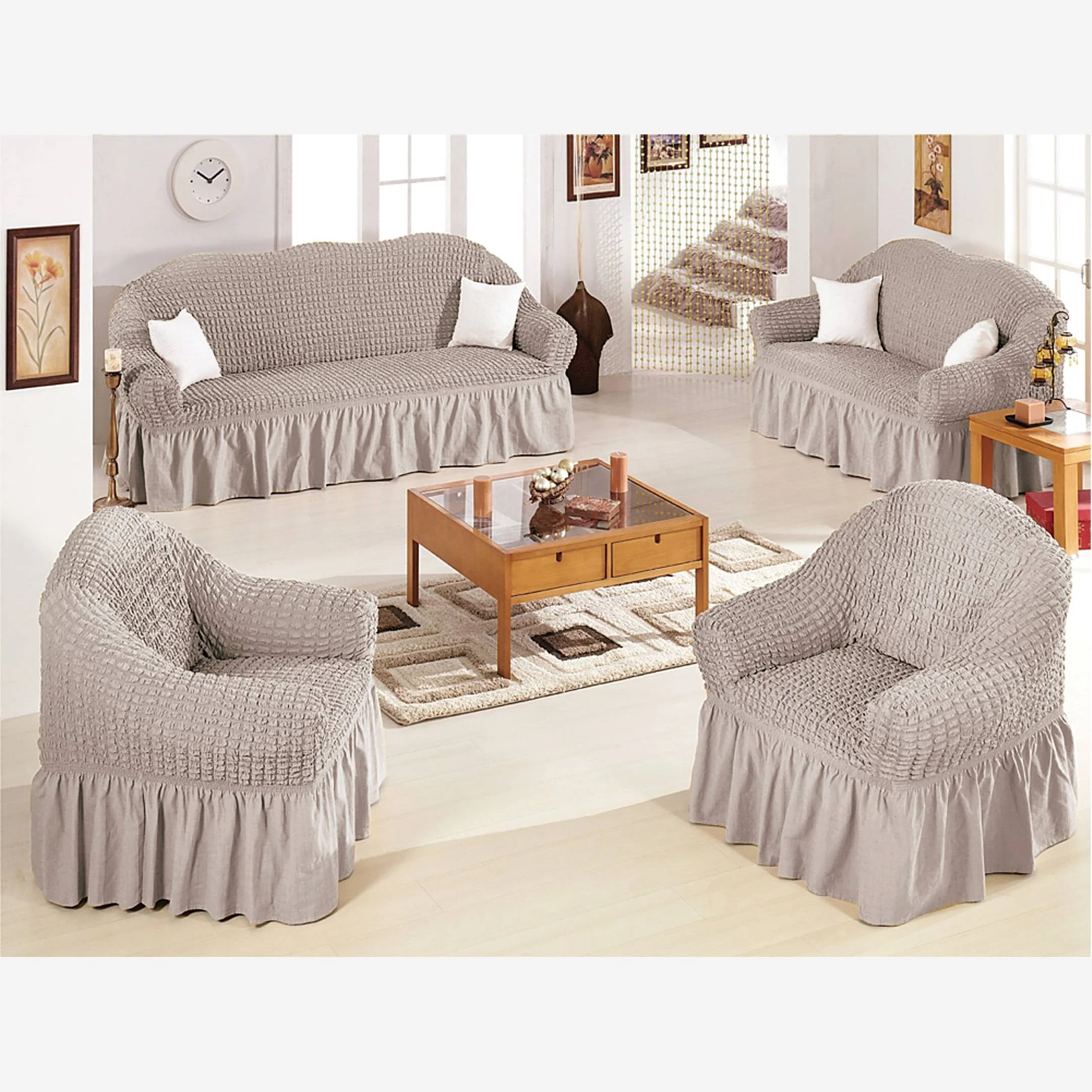 Wholesale cheap textile fabric luxury 3 seater spandex elastic sofa and chair covers