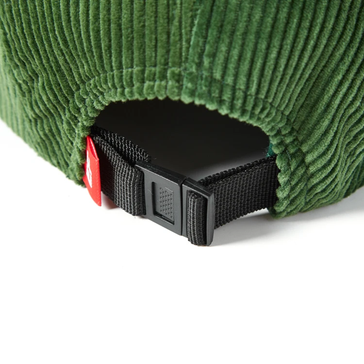 Custom Green Private Woven Label Vintage Corduroy 5 Panel Hat