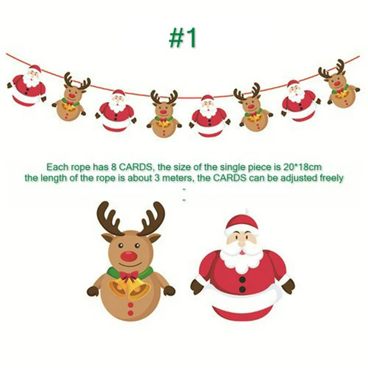 C57 New Year Navidad Christmas Decor 3 Meter Christmas Banners Paper Hanging Flags Santa Deer Xmas Tree Bunting Garland