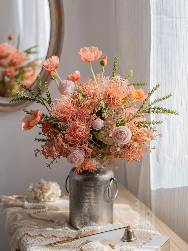 Hot Sale Bouquet Flowers Wisteria Poppy Eucalyptus Leaf Wedding Decoration Silk Plastic Rose Flower Artificial