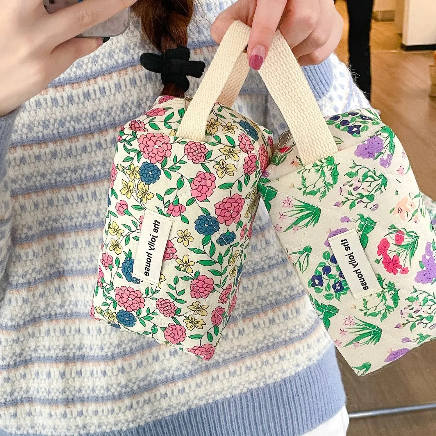 DICHOS Custom Size Polyester Sleeve Case Bag Stylish Cotton Quilted Zipper eReader Laptop Tablet Protection Cute Logo for Makeup