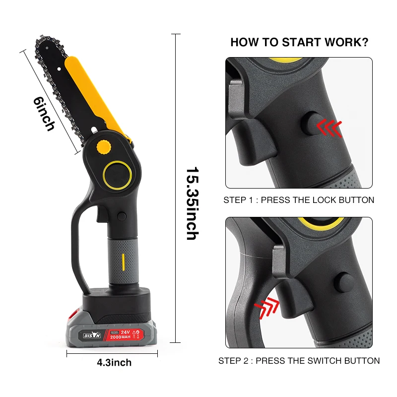 BISON 4 Inch Mini Saw 18V Electric Chainsaw Cordless Chainsaw Battery