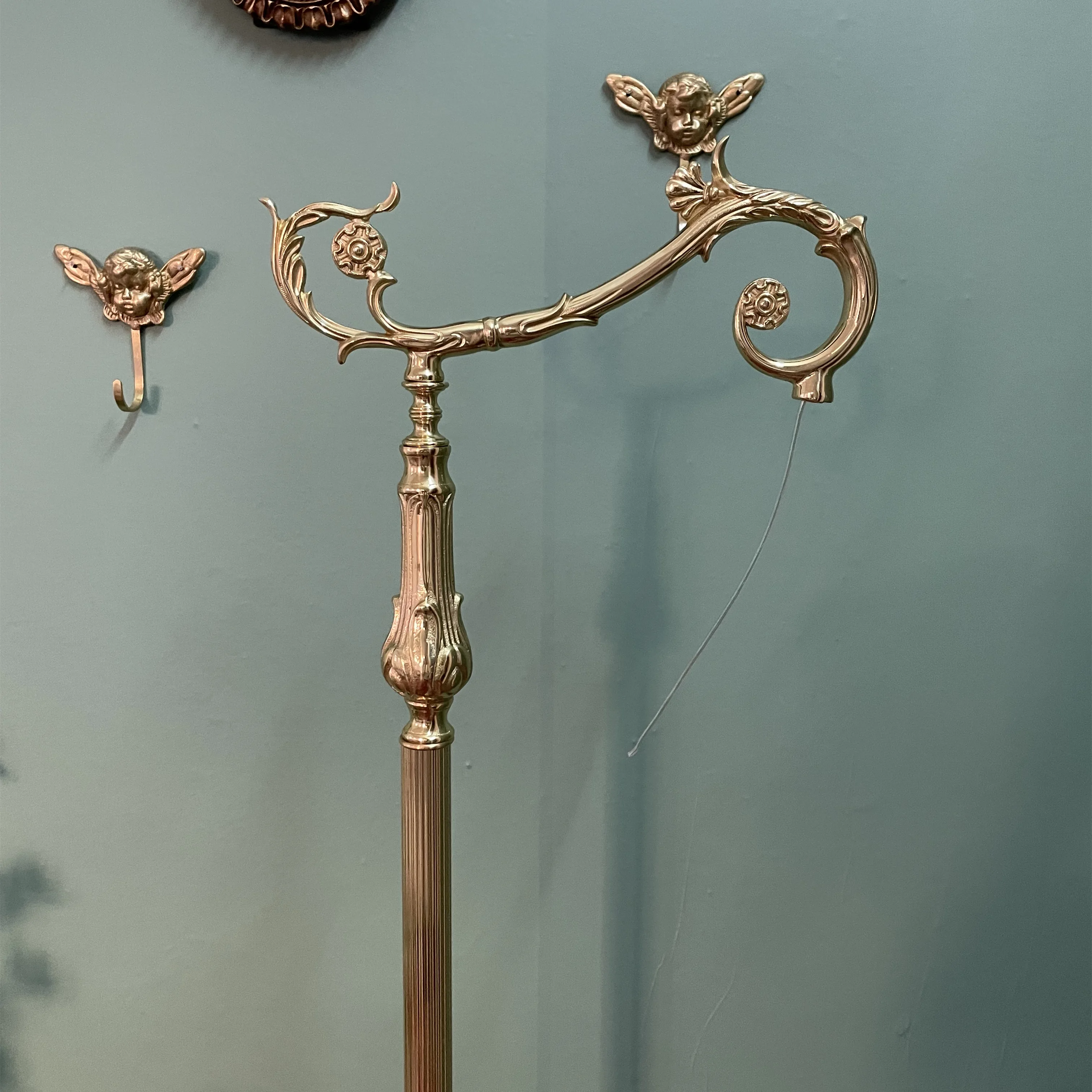 YUESHNE Die Cast Vintage European-Style Brass Fishing Floor Lamp With Palace Design For Bedroom And Living Room