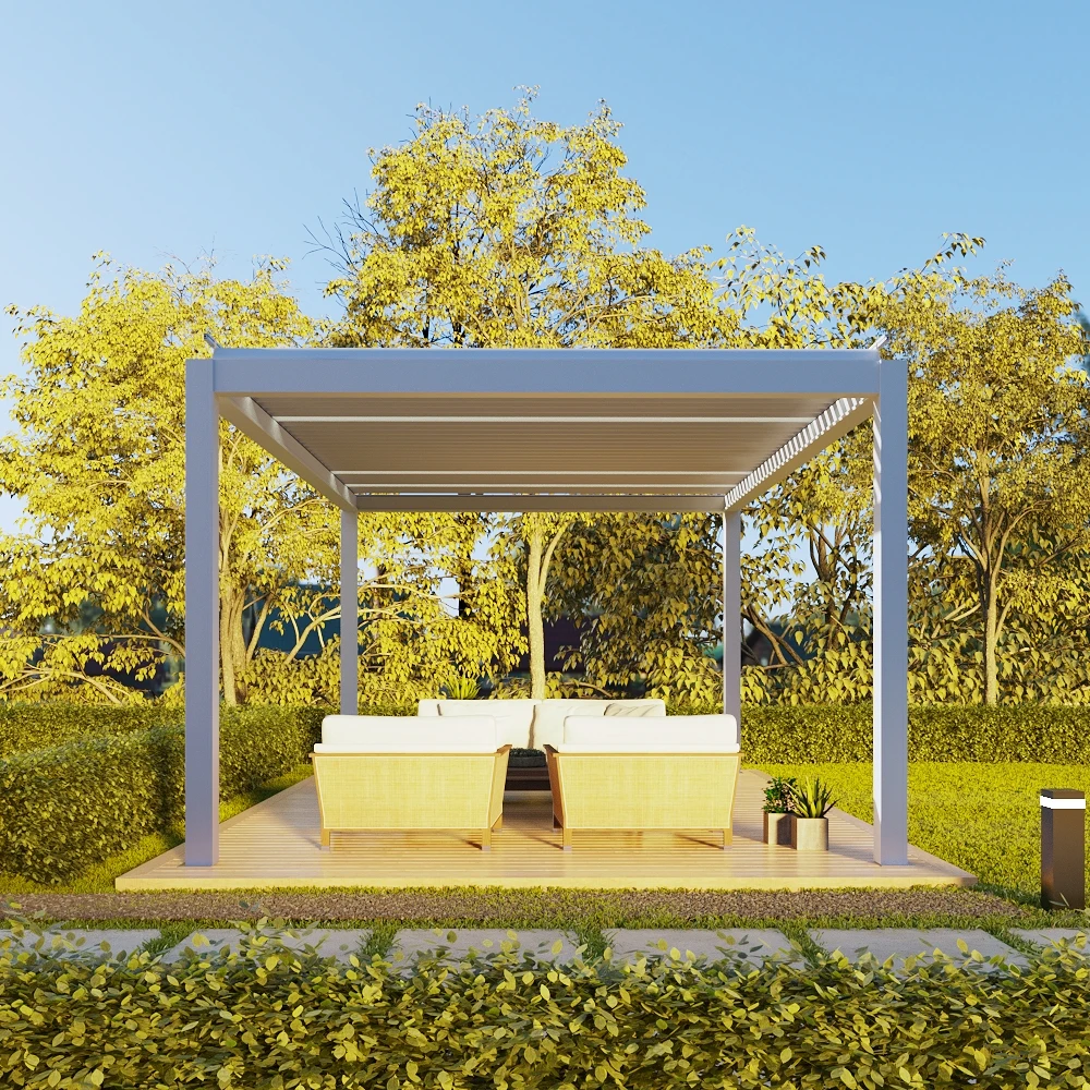Villa Sunshade and Sun Terrace motorized canopy gazebo bioclimatic aluminium outdoor arches arbours bridge louvered pergola