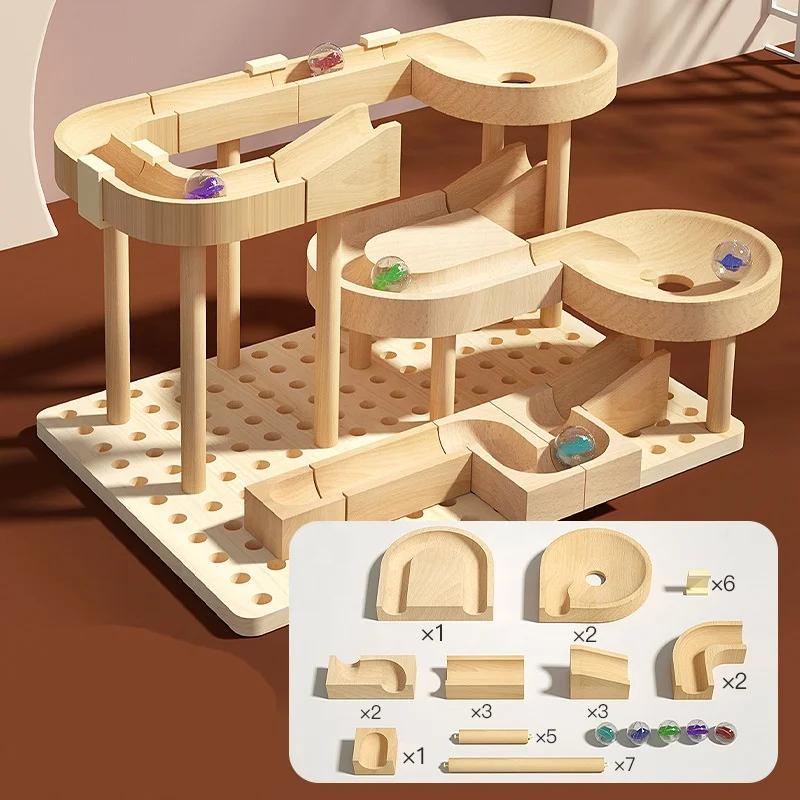 Wooden Montessori Ball Bearing Ball Run Track Early Education Enlightenment Baby Sensory Toys