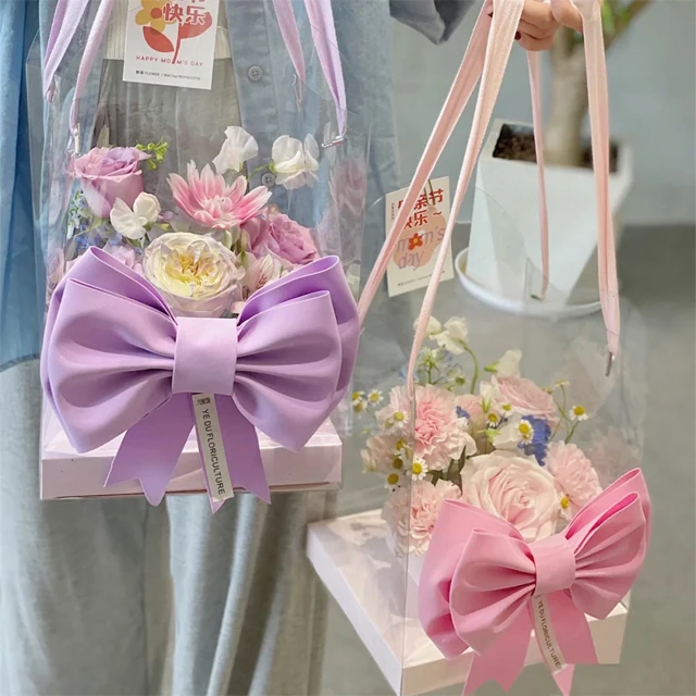transparent floral bouquet gift packaging plastic bag clear pvc handle valentine flower arrangement roses boxes flower bags