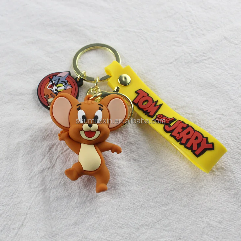 Latest Custom Cute 3d Key Ring Rubber Cartoon Keychain Pendant Silicone Tom And Jerry Key Ring Keychain