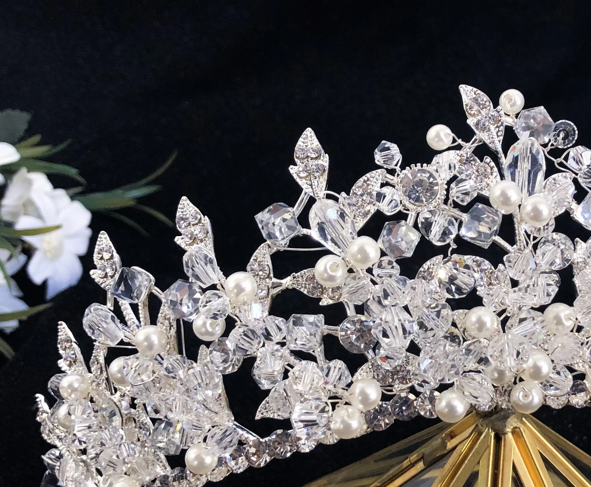 Factory Wholesale new Design Bridal Flower Luxury Tiara Silver Princess Crown Tiara