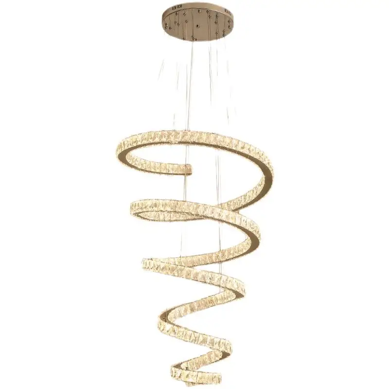 Large Long Spiral Dimmable Led Pendant Light Modern High Ceilings Hanging Lamp Villa Staircase Gold Luxury K9 Crystal Chandelier