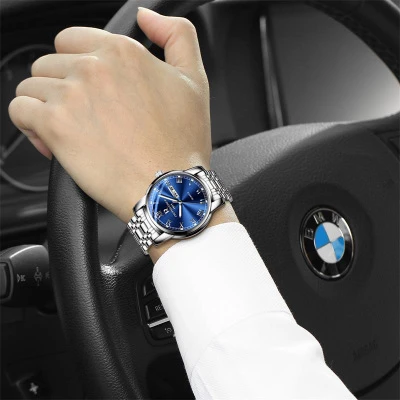 Лидер продаж на Amazon, круглые оригинальные кварцевые часы из нержавеющей стали с тремя стрелками, деловые мужские часы