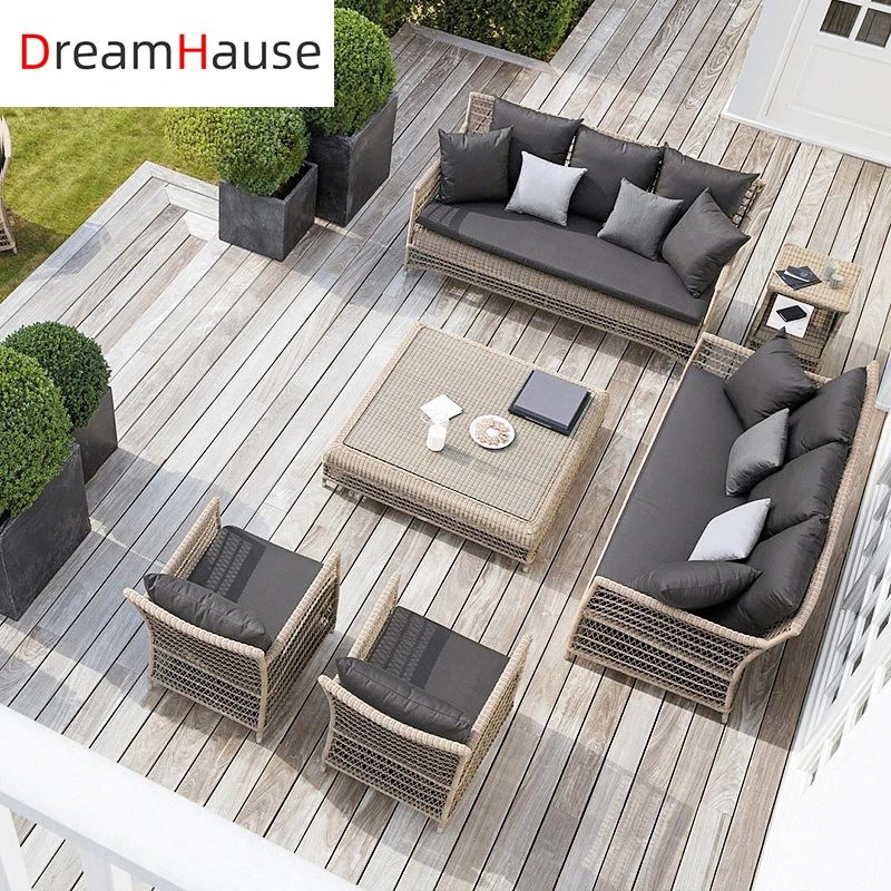 Dreamhause Outdoor Courtyard Villa Hotel Single Rattan Sofa Chair Swimming Pool Garden Rattan Sofa Set With Aluminum Frame