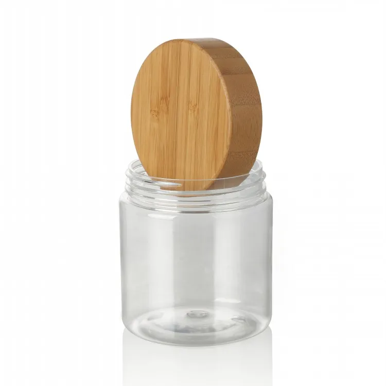 Transparent 150ml Pet Jar with Plastic Bamboo Lid for Storing Candy Pet Food Cookie Sugar Capacities 50g and 100g