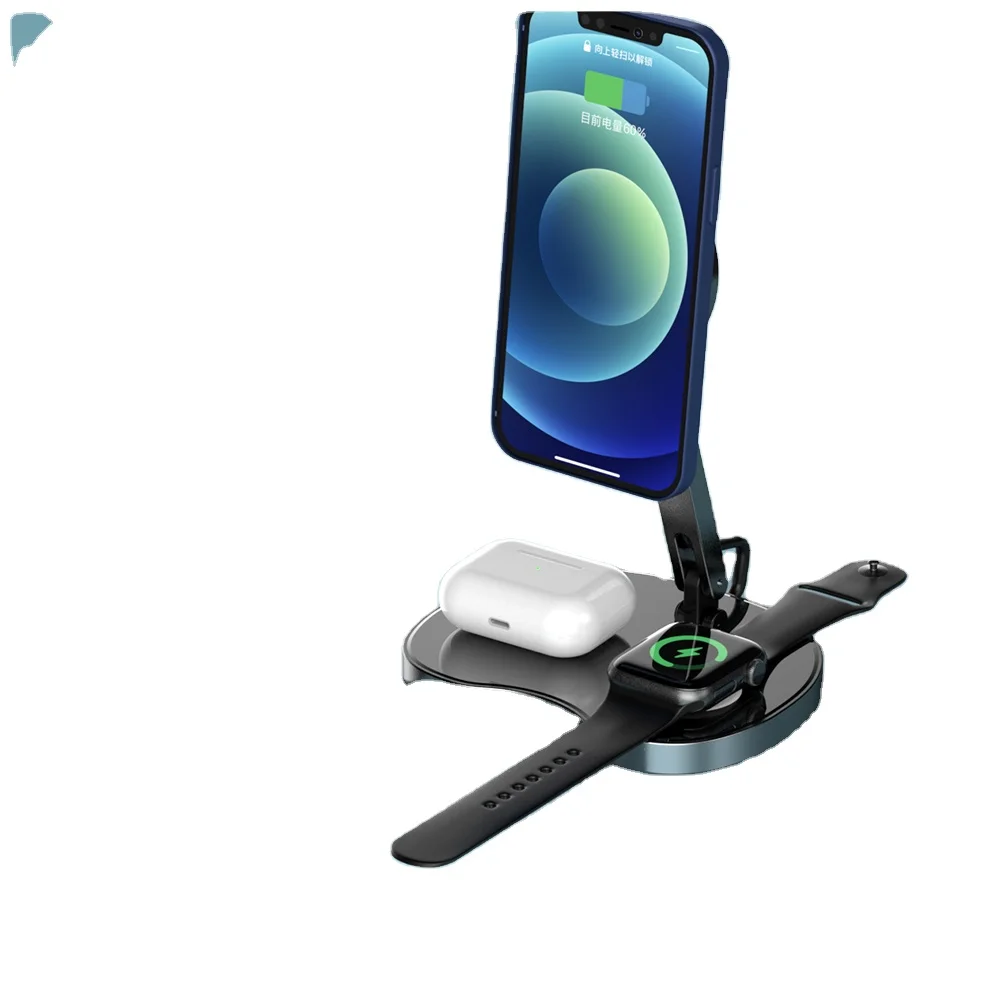 2021 3 в 1 складной 15 Вт супер быстрый металлический магнитный беспроводной i телефон зарядное устройство для apple