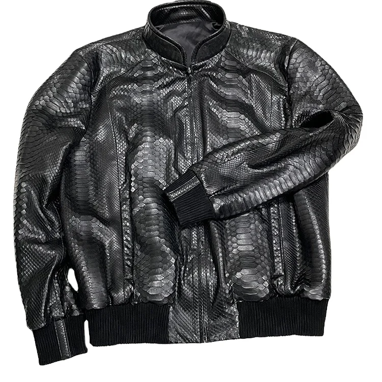 Luxury real python snake skin genuine python leather men bomber jacket, luxury leather jacket men, men bomber leather jacket