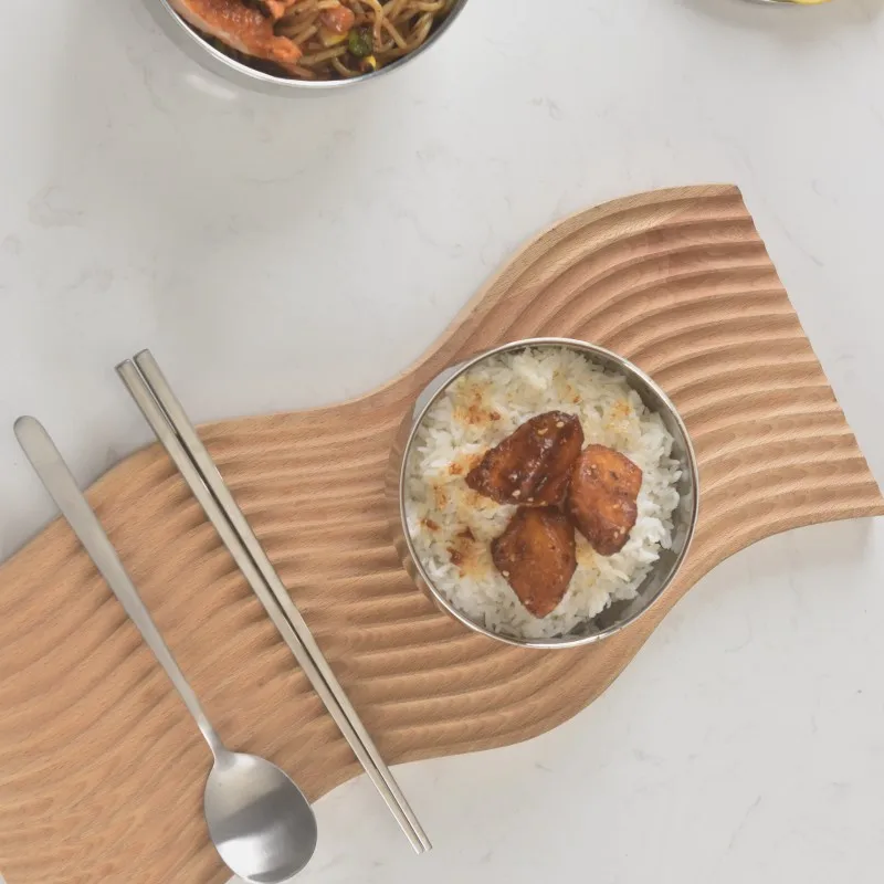 2 pcs set stainless steel 304 food safety 12 cm double wall multi purpose keep warm food cleaning fresh plate kids bowl with lid