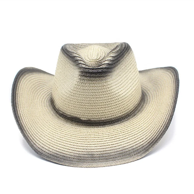 Custom Logo Classic Outback Tea Stain Cowboy Hat Summer UV Protection Outdoor Wide Brim Gradient Panama Straw Hats For Women