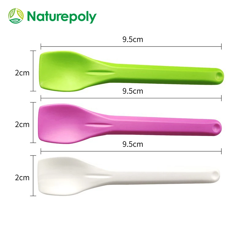 Customized Colored Biodegradable PLA CPLA Corn Starch Ice Cream Frozen YogurtPlastic Disposable Scoop Compostable Sundae Spoon