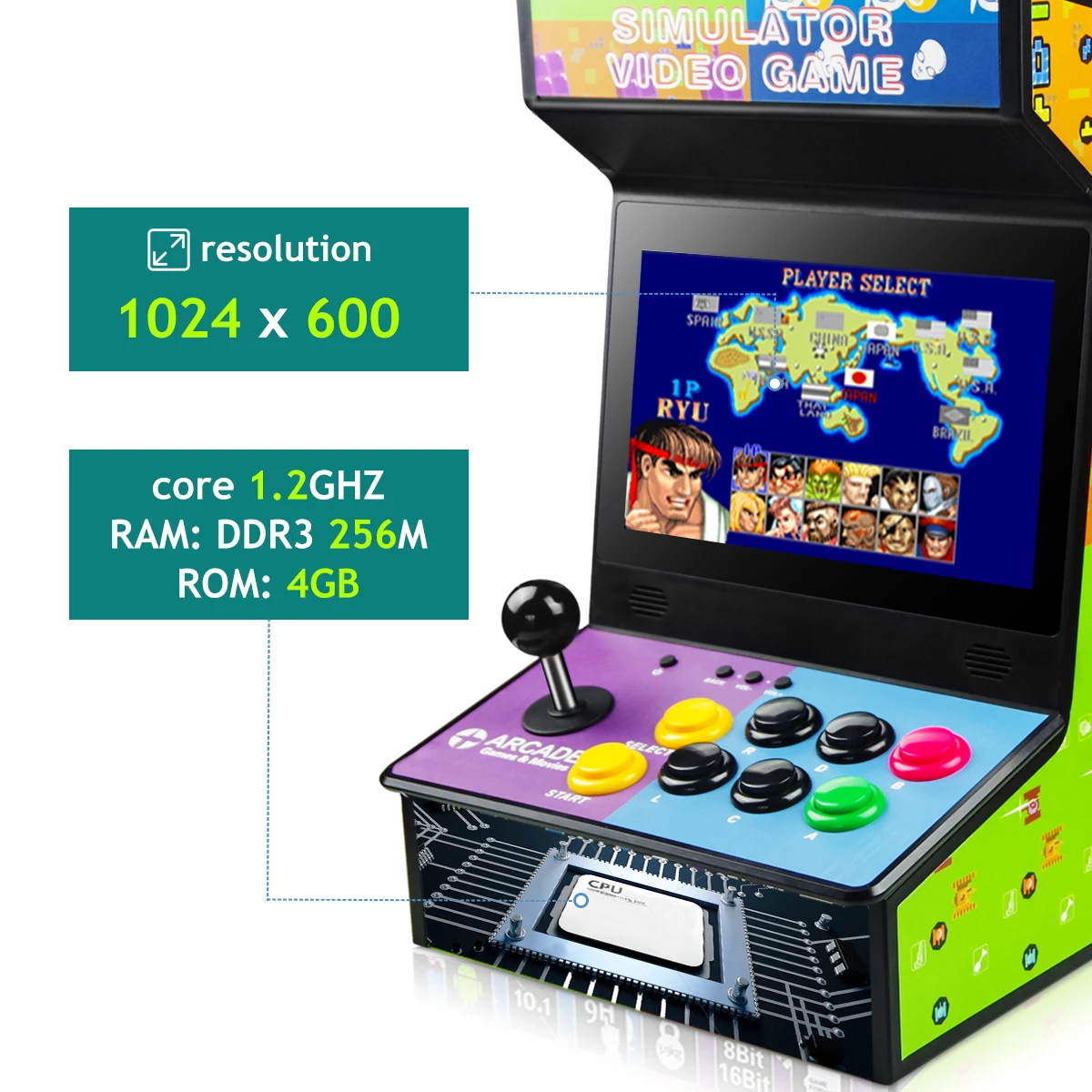 10.1 inch LCD Arcade Classic Game Machine Rechargeable Video Game Player with Built in 88 Games