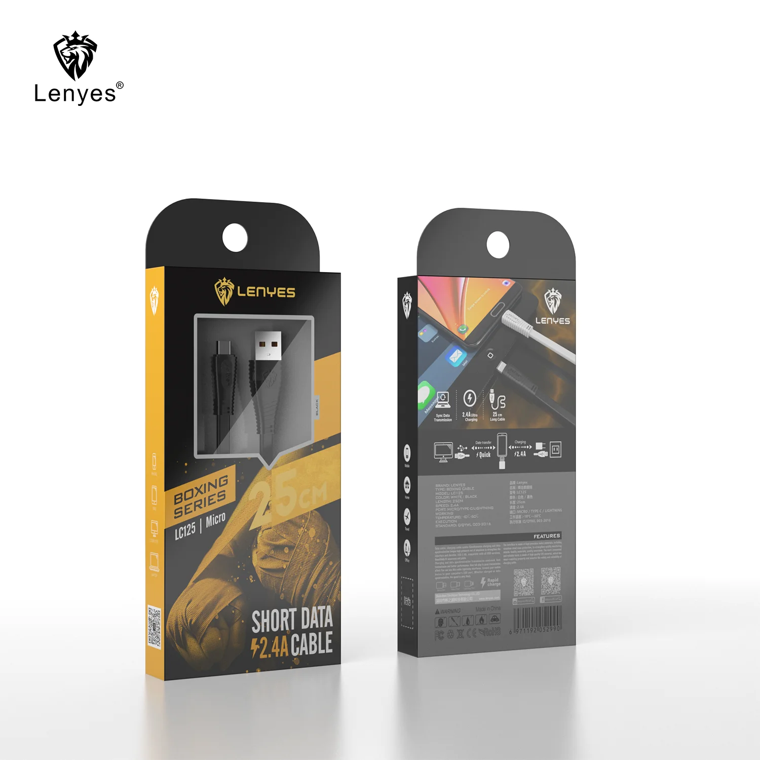 Lenyes LC125 Fast Charging 2.4A USB 25CM Wire USB Cable For smart device Micro USB Android Type C lightning port  Quick Charging