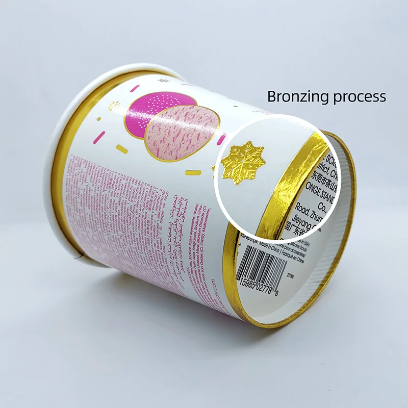 Customized 16oz gilding paper cup, transparent plastic cover, disposable pink ice cream paper cup