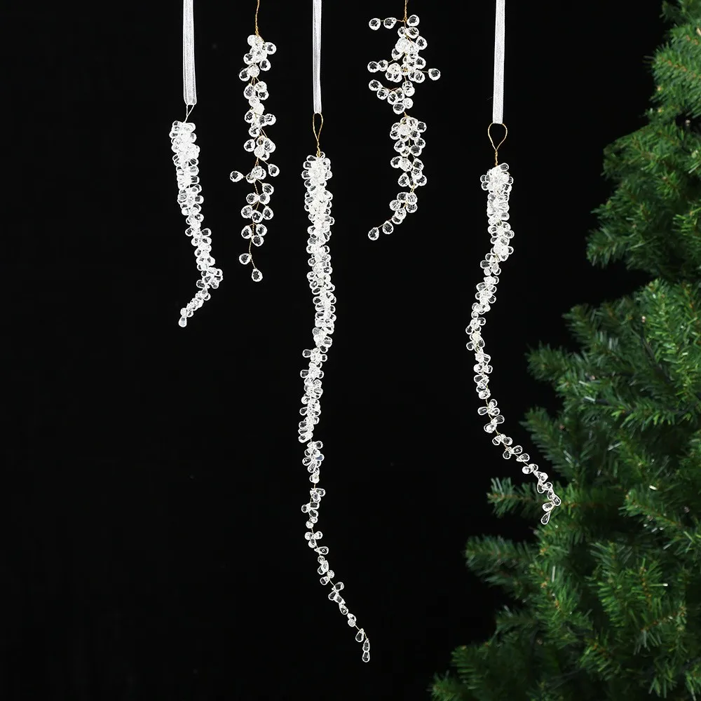 Long Clear Ice Acrylic Bead Icicle For Hanging Decoration Table Christmas Droplet